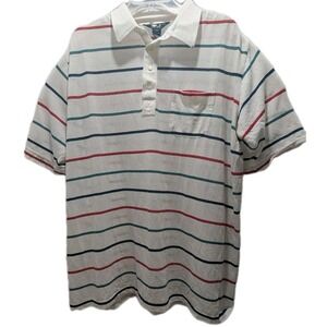 Tour Collection Mens Tall XL Polo Shirt‎ Striped White Red Teal Blue 90s Vintage